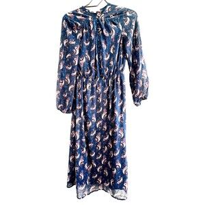 DR2 Bohemian long sleeve blue navy country native chic midi womens dress sz XS